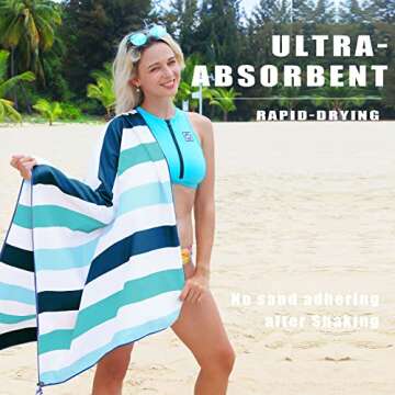 Exclusivo Mezcla Large Microfiber Quick Dry Beach Towel, Lightweight Sand-Free Cabana Stripe Pool Tr...