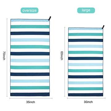 Exclusivo Mezcla Large Microfiber Quick Dry Beach Towel, Lightweight Sand-Free Cabana Stripe Pool Travel Camping Towel with Bag (Green, 30x60 Inches)