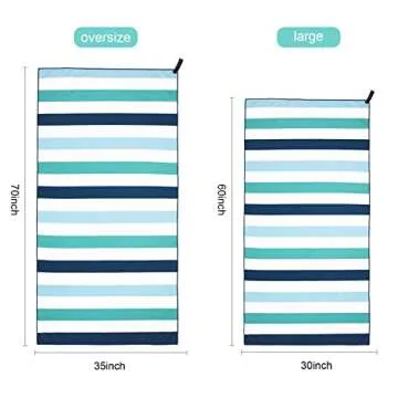 Exclusivo Mezcla Large Microfiber Quick Dry Beach Towel, Lightweight Sand-Free Cabana Stripe Pool Travel Camping Towel with Bag (Green, 30x60 Inches)