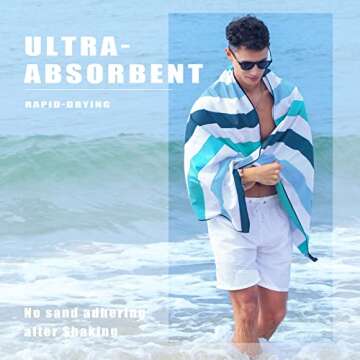 Exclusivo Mezcla Large Microfiber Quick Dry Beach Towel, Lightweight Sand-Free Cabana Stripe Pool Travel Camping Towel with Bag (Green, 30x60 Inches)