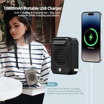 CIVPOWER Portable Waist Clip Fan, 10000mAh Battery Personal Hands-free Belt Fan, 3 Speeds, Body Fan for Outdoor Works, Farm, Hiking, Camping, Gardening, Travel