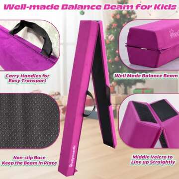 PreGymnastic Folding Balance Beam for Kids 3-12-Foldable Gymnastics Floor Beam- 8FT/9.5 -Extra Firm ...