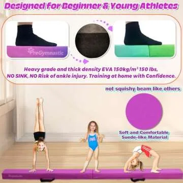 PreGymnastic Folding Balance Beam for Kids 3-12-Foldable Gymnastics Floor Beam- 8FT/9.5 -Extra Firm Suede Cover with Sticker and Carry Bag for Home/Club- Gym Equipment for Toddler