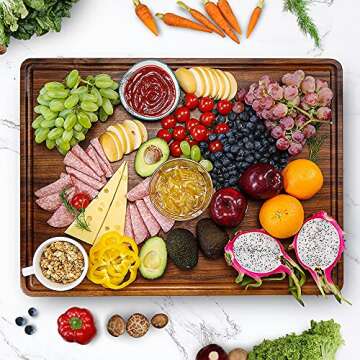 AZRHOM XL Large Walnut Wood Cutting Board with Juice Groove and Handles 20x15