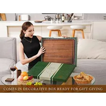 AZRHOM XL Walnut Wood Cutting Board Gift Box with Juice Groove