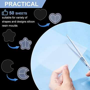 OLYCRAFT 50 Sheets Thin Resin Shaker Film with 3Pcs Silicone Shaker Molds Plastic Sealing Protective Films Quicksand Mold & Films for Resin Quicksand Pendant Jewelry Decoration DIY Crafts