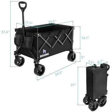 Folding Wagon Cart with Wheels Foldable - Collapsible Wagons Carts Heavy Duty, Fold Up Portable Utility Wagon for Grocery Beach Sports Fishing Camping Shopping ROSONG