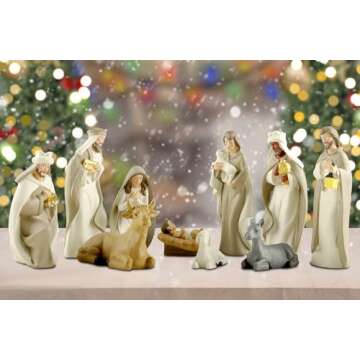 QF Home Nativity Set Collectable Nacimientos De Navidad Holiday Ornament Great Choice for Tabletop Religion Décor