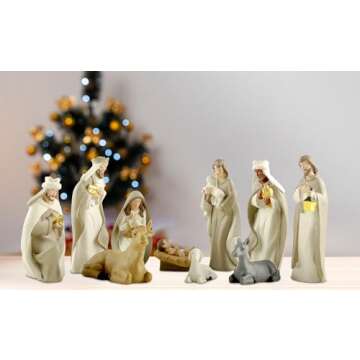 QF Home Nativity Set Collectable Nacimientos De Navidad Holiday Ornament Great Choice for Tabletop Religion Décor