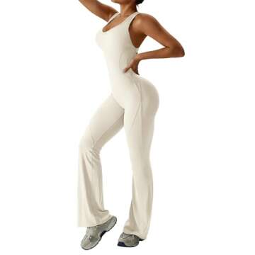 OEAK Womens Flare Jumpsuit with Bra Tummy Control Cutout Romper Workout Outfit Sleeveless Unitard One Piece Backless Bodysuit