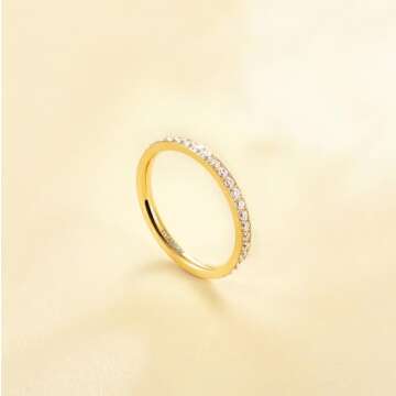 TIGRADE 2mm Women Titanium Eternity Ring Cubic Zirconia Anniversary Wedding Engagement Band Size 3-1...