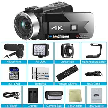 Camcordy Video Camera Camcorder,4K 56MP 60FPS,IR Night Version Flip Screen 16X Zoom WiFi,Vlog YouTub...