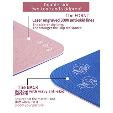 YAWHO Yoga Mat Fitness Mat Eco Friendly Material SGS Certified Ingredients TPE Specifications 72'' x 26'' Thickness 1/4-Inch Non-Slip Extra Large Yoga Mat with Carry Bag (Light Pink)