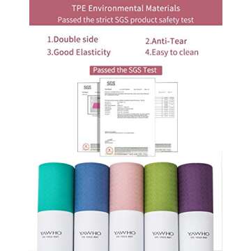 YAWHO Yoga Mat Fitness Mat Eco Friendly Material SGS Certified Ingredients TPE Specifications 72'' x 26'' Thickness 1/4-Inch Non-Slip Extra Large Yoga Mat with Carry Bag (Light Pink)