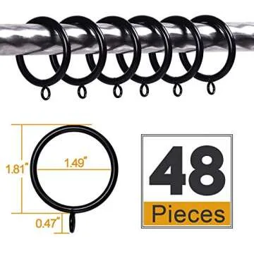 ANJUU 48 Pack 38mm Inner Diameter Metal Curtain Rings - Elegant Antique Gold Finish
