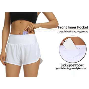 Rrosseyz Athletic Shorts for Women with Liner High Waisted, Womens Sports Shorts with Back Zipper Pocket for Running Gym- 4"(White, Small)