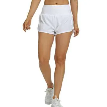 Rrosseyz Athletic Shorts for Women with Liner High Waisted, Womens Sports Shorts with Back Zipper Pocket for Running Gym- 4"(White, Small)