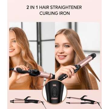 Terviiix Travel Curling Iron 2 in 1, Travel Flat Iron Hair Curler in One, 1 1/4 Inch Ceramic Ionic C...
