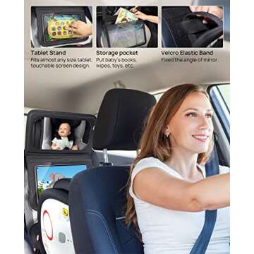 JOYTUTUS Baby Car Mirror with Tablet Holder, Adjustable Car Seat Mirror for Rear Facing Infant, Mult...