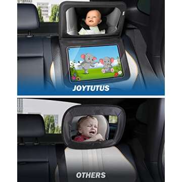 JOYTUTUS Baby Car Mirror with Tablet Holder, Adjustable Car Seat Mirror for Rear Facing Infant, Multifunctional Baby Mirror Car Organizer with Wide View Shatterproof