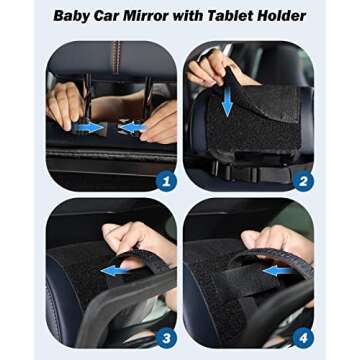JOYTUTUS Baby Car Mirror with Tablet Holder, Adjustable Car Seat Mirror for Rear Facing Infant, Multifunctional Baby Mirror Car Organizer with Wide View Shatterproof