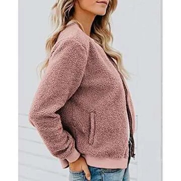 MIROL Women's Sherpa Fleece Jacket Faux Fuzzy Long Sleeve Casual Zip Up Bomber Coat
