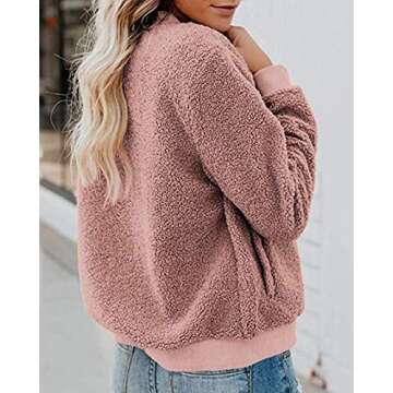 MIROL Women's Sherpa Fleece Jacket Faux Fuzzy Long Sleeve Casual Zip Up Bomber Coat