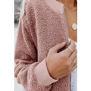 MIROL Women's Sherpa Fleece Jacket Faux Fuzzy Long Sleeve Casual Zip Up Bomber Coat