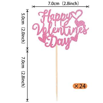 24 Pack Glittery Valentine's Day Cupcake Toppers for Sweet Celebrations