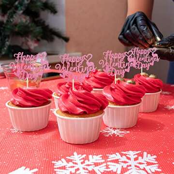 Happy Valentine's Day Cupcake Toppers - 24 Pack Glitter Decor