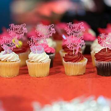 Happy Valentine's Day Cupcake Toppers - 24 Pack Glitter Decor
