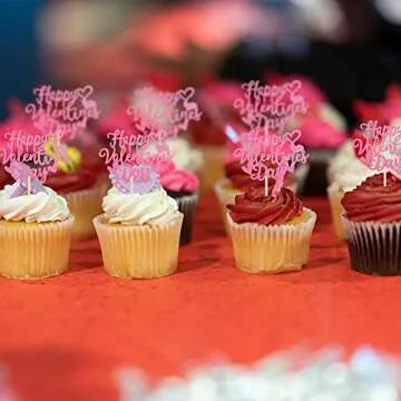 Happy Valentine's Day Cupcake Toppers - 24 Pack Glitter Decor