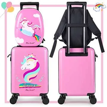 iPlay, iLearn Unicorn Kids Luggage Set - 18" Hardside Suitcase & Backpack for Kids