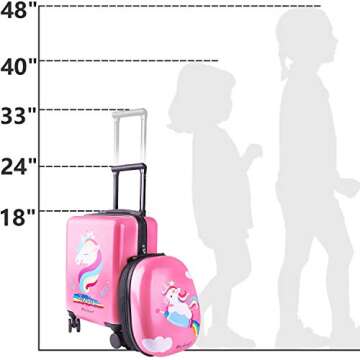 iPlay, iLearn Unicorn Kids Luggage, Girls Carry on Suitcase, 18" Hardside Travel Luggage Set W/Backpack, Toddler Rolling Luggage W/ 4 Spinner Wheels, Children Holiday Birthday Gift
