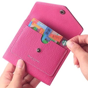 Borgasets Women's RFID Blocking Small Compact Bifold Leather Pocket Wallet Ladies Mini Purse (Crosshatch Rose)