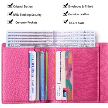Borgasets Women's RFID Blocking Small Compact Bifold Leather Pocket Wallet Ladies Mini Purse (Crosshatch Rose)