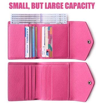 Borgasets Women's RFID Blocking Small Compact Bifold Leather Pocket Wallet Ladies Mini Purse (Crosshatch Rose)