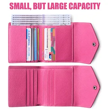 Borgasets Women's RFID Blocking Small Compact Bifold Leather Pocket Wallet Ladies Mini Purse (Crosshatch Rose)
