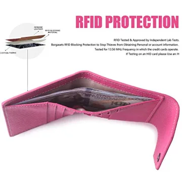 Borgasets Women's RFID Blocking Small Compact Bifold Leather Pocket Wallet Ladies Mini Purse (Crosshatch Rose)