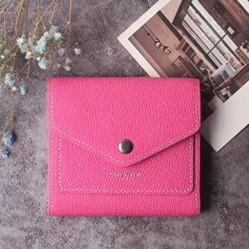 Borgasets Women's RFID Blocking Small Compact Bifold Leather Pocket Wallet Ladies Mini Purse (Crosshatch Rose)