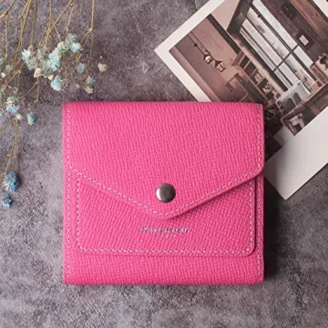 Borgasets Women's RFID Blocking Small Compact Bifold Leather Pocket Wallet Ladies Mini Purse (Crosshatch Rose)