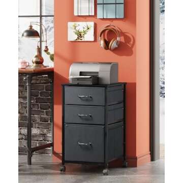DEVAISE Mobile File Cabinet, Rolling Printer Stand with 3 Drawers, Fabric Vertical Filing Cabinet fi...