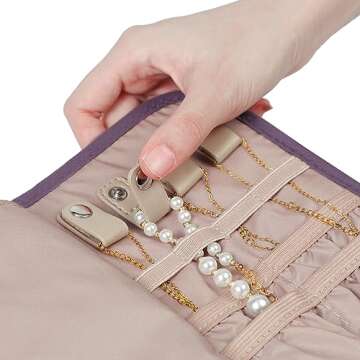 BELALIFE Travel Jewelry Case Organizer, Foldable Storage Roll for Earrings, Necklaces, Rings, Bracelets, Brooches, Purple