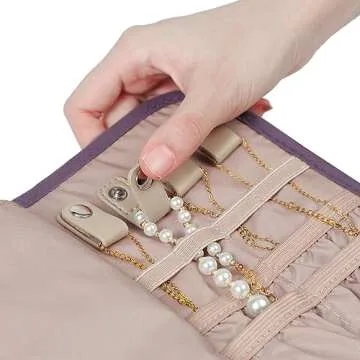 BELALIFE Travel Jewelry Case Organizer, Foldable Storage Roll for Earrings, Necklaces, Rings, Bracelets, Brooches, Purple