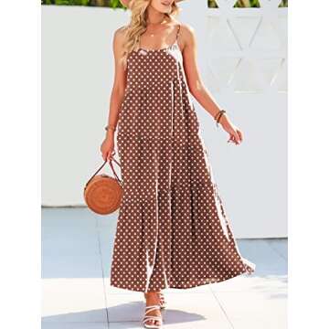ANRABESS Women Summer Casual Loose Sleeveless Sundress Spaghetti Strap Flowy Boho Linen Beach Vacation Maxi Long Dress Print Brown Medium