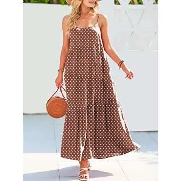 ANRABESS Women Summer Casual Loose Sleeveless Sundress Spaghetti Strap Flowy Boho Linen Beach Vacation Maxi Long Dress Print Brown Medium