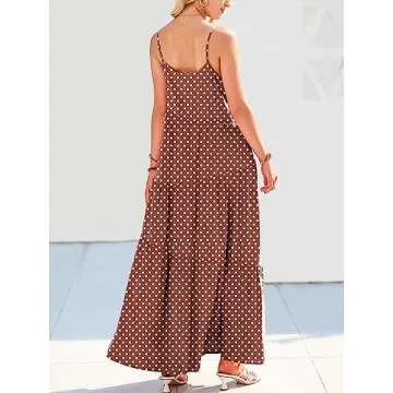 ANRABESS Women Summer Casual Loose Sleeveless Sundress Spaghetti Strap Flowy Boho Linen Beach Vacation Maxi Long Dress Print Brown Medium