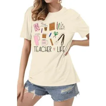 QAUN Teacher Life Shirt Women: Teacher Graphic Tshirt Teacher Shirt Teacher Gift Tees Short Sleeve T...