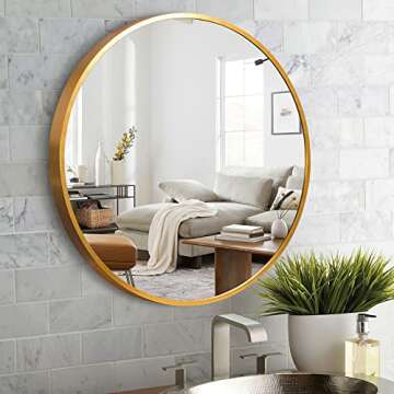 Trvone 28" Gold Round Wall Mirror for Home Decor