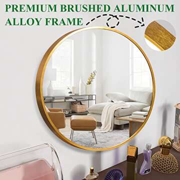 Trvone 28" Gold Round Wall Mirror for Home Decor